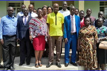 Awareness meeting in Kibaale district. Middle in yellow is the District LCV Chairperson who is a champion for the programme